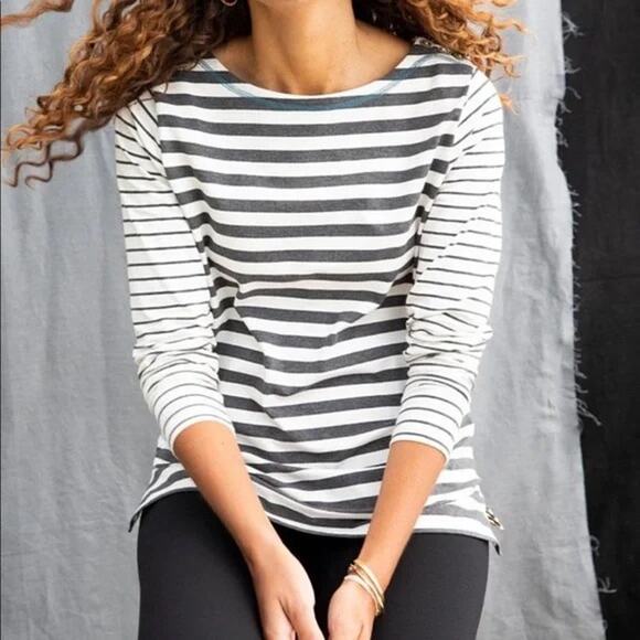 NEW Matilda Jane MARCELLE Long Sleeve Boat Neck Gray Striped Top Sz Small - Picture 1 of 9